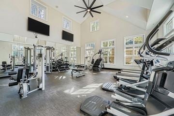 Alpharetta apartment for rent - A gym with treadmills, weights, and exercise equipment.