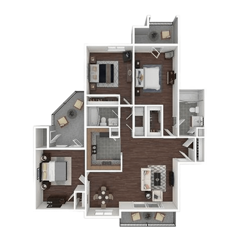 Floor plan for 3 beds, 2 baths, 1386 sqft