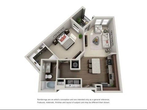 Floor plan for 1 bed, 1 bath, 826 sqft