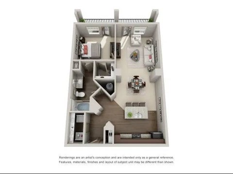 Floor plan for 1 bed, 1 bath, 900 sqft
