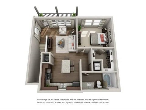 Floor plan for 1 bed, 1 bath, 846 sqft