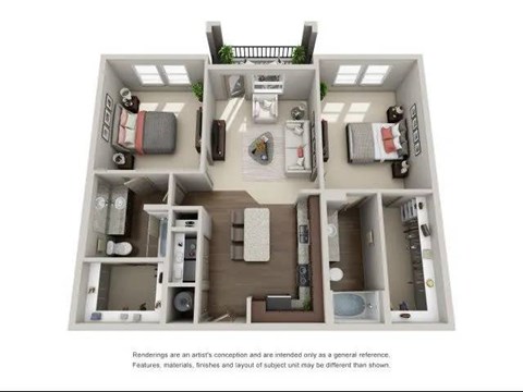 Floor plan for 2 beds, 2 baths, 1160 sqft