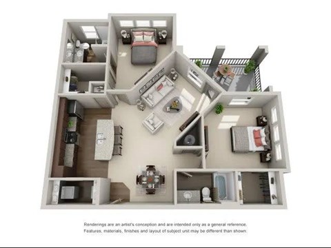 Floor plan for 2 beds, 2 baths, 1214 sqft