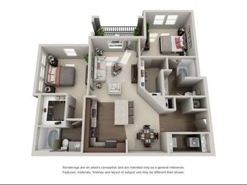 Floor plan for 2 beds, 2 baths, 1171 sqft