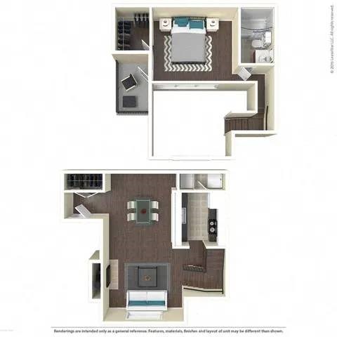 Floor plan for 1 bed, 1 bath, 815 sqft