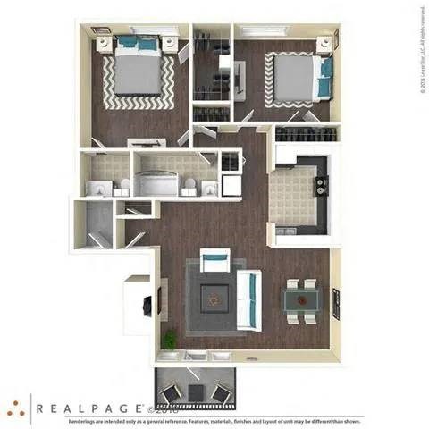 Floor plan for 2 beds, 1.5 baths, 1081 sqft