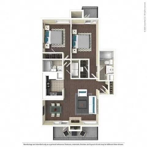 Floor plan for 2 beds, 2 baths, 1204 sqft