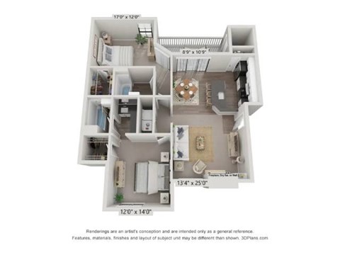 Floor plan for 2 beds, 2 baths, 1018 sqft
