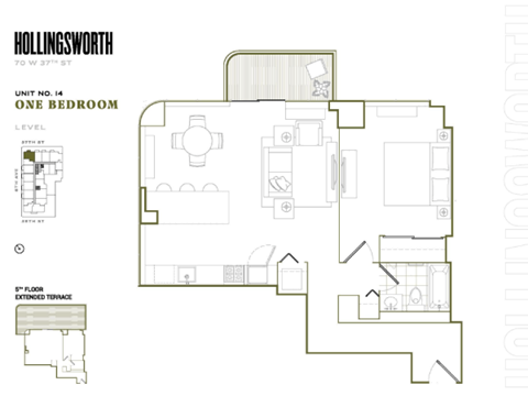 Floor plan for 1 bed, 1 bath, 736 sqft