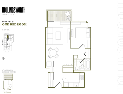 Floor plan for 1 bed, 1 bath, 523 sqft