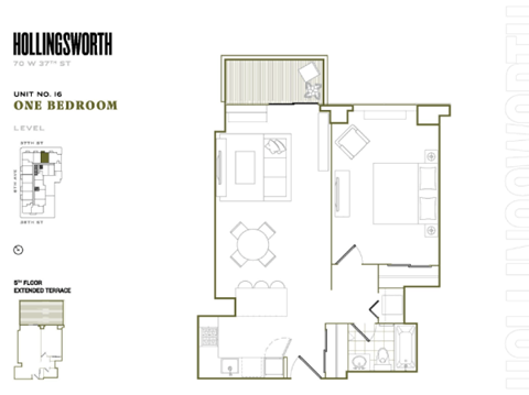 Floor plan for 1 bed, 1 bath, 662 sqft