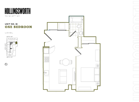 Floor plan for 1 bed, 1 bath, 520 sqft