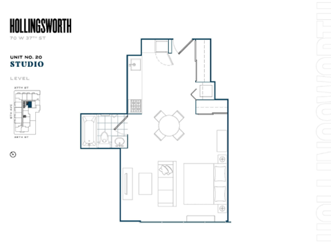 Floor plan for studio, 1 bath, 550 sqft