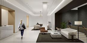 New York apartment for rent - a rendering of the lobby of aria on the avenue of the americas