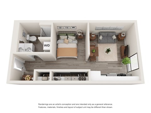 Floor plan for 1 bed, 1 bath, 574 sqft