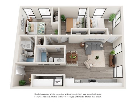 Floor plan for 3 beds, 2 baths, 923 sqft