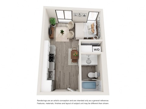 Floor plan for studio, 1 bath, 368 sqft