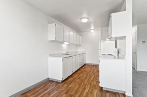 Portland apartment for rent - Kitchen with white cabinets at Garden Villa Apartments, Portland, OR