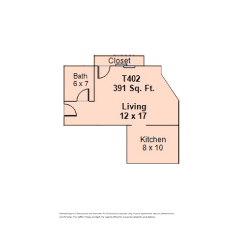 Floor plan for studio, 1 bath, 315 sqft