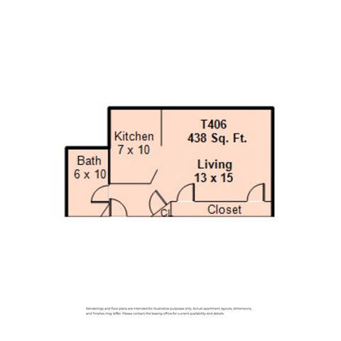 Floor plan for studio, 1 bath, 320 sqft