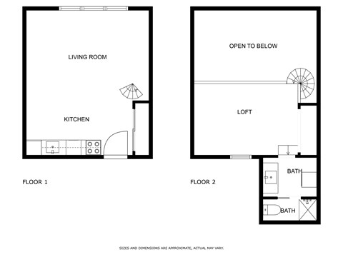 Floor plan for 1 bed, 1 bath, 647 sqft