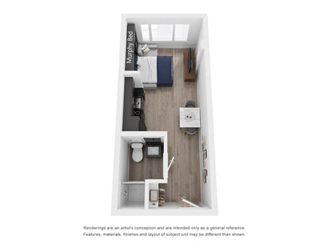 Floor plan for studio, 1 bath, 297 sqft