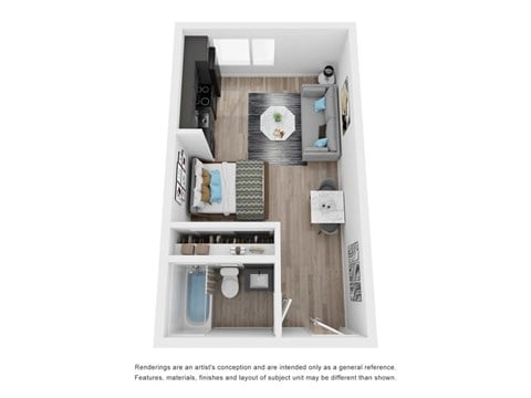 Floor plan for studio, 1 bath, 369 sqft