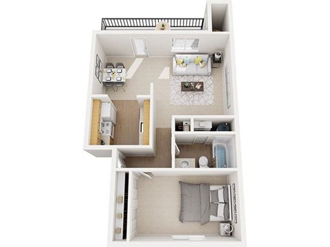 Floor plan for 1 bed, 1 bath, 681 sqft