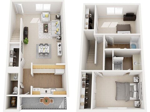 Floor plan for 2 beds, 2.5 baths, 1200 sqft
