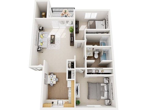 Floor plan for 2 beds, 2 baths, 981 sqft