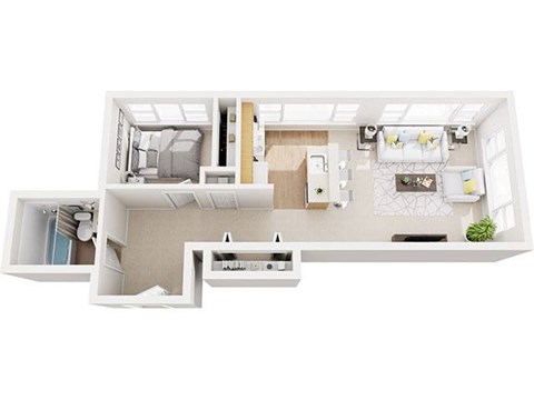 Floor plan for 1 bed, 1 bath, 675 sqft