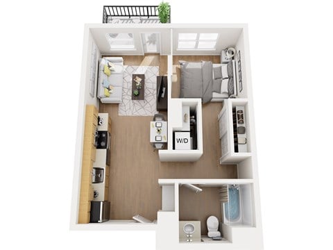 Floor plan for 1 bed, 1 bath, 576 sqft