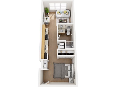 Floor plan for studio, 1 bath, 488 sqft