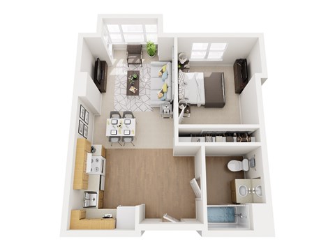 Floor plan for 1 bed, 1 bath, 502 sqft