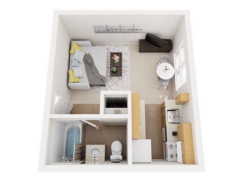 Floor plan for studio, 1 bath, 380 sqft