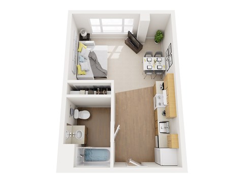Floor plan for studio, 1 bath, 400 sqft