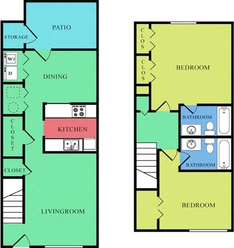Floor plan for 2 beds, 2 baths, 1093 sqft