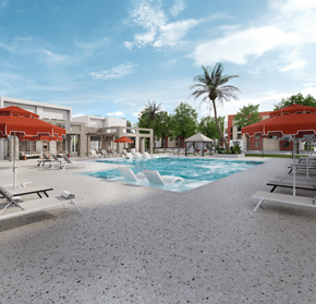 Bradenton apartment for rent - a swimming pool at a resort with chairs and umbrellas