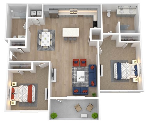 Floor plan for 2 beds, 2 baths, 919 sqft