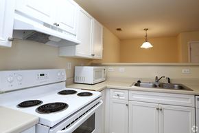 North Charleston apartment for rent - A white stove and oven in a kitchen with white cabinets.