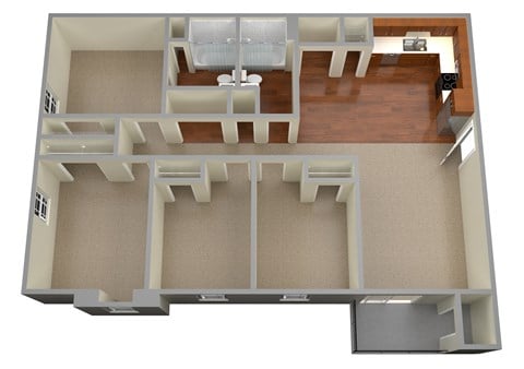 Floor plan for 4 beds, 2 baths, 1216 sqft