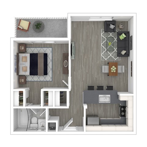 Floor plan for 1 bed, 1 bath, 641 sqft