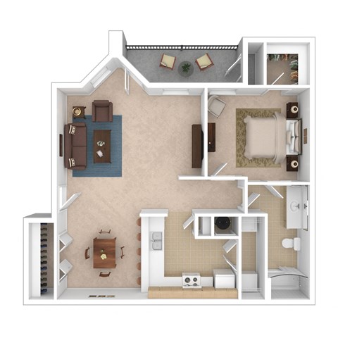 Floor plan for 1 bed, 1 bath, 750 sqft