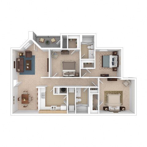 Floor plan for 3 beds, 2 baths, 1150 sqft
