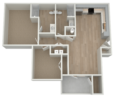 Floor plan for 2 beds, 2 baths, 899 sqft