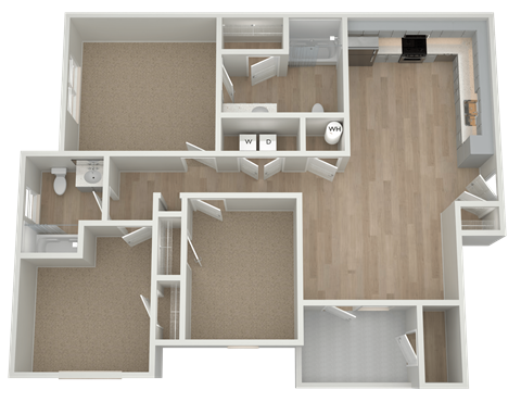 Floor plan for 3 beds, 2 baths, 1099 sqft