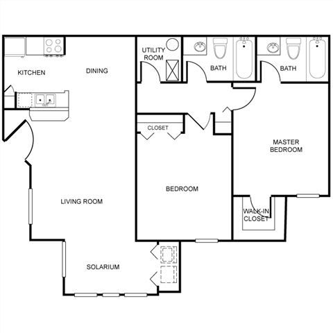 Floor plan for 4 beds, 2 baths, 1338 sqft