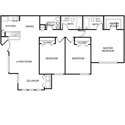 Floor plan for 3 beds, 2 baths, 1204 sqft