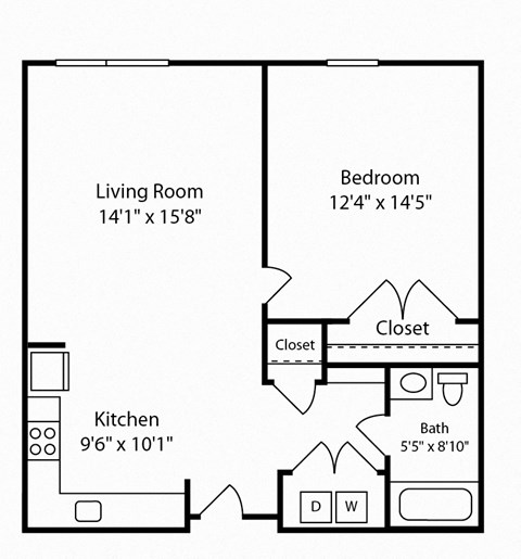 Floor plan for 1 bed, 1 bath, 717 sqft