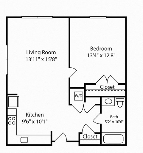 Floor plan for 1 bed, 1 bath, 680 sqft